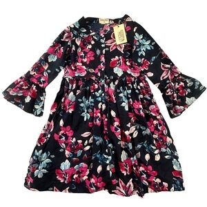 NEW! Bombay Paisley Babydoll Dress Womens XS Floral Navy Blue Fusia 100% Cotton‎